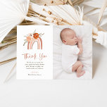 Orange Terracotta Boho | Rainbow Baby Shower Photo Thank You Card<br><div class="desc">These adorable baby shower thank you cards feature boho style and trendy handwritten script. A terracotta and neutral cute painted rainbow is decorated with orange and peach watercolor flowers on a simple white background. Add your baby's photo to complete the design. Though especially good for a fall or autumn shower,...</div>
