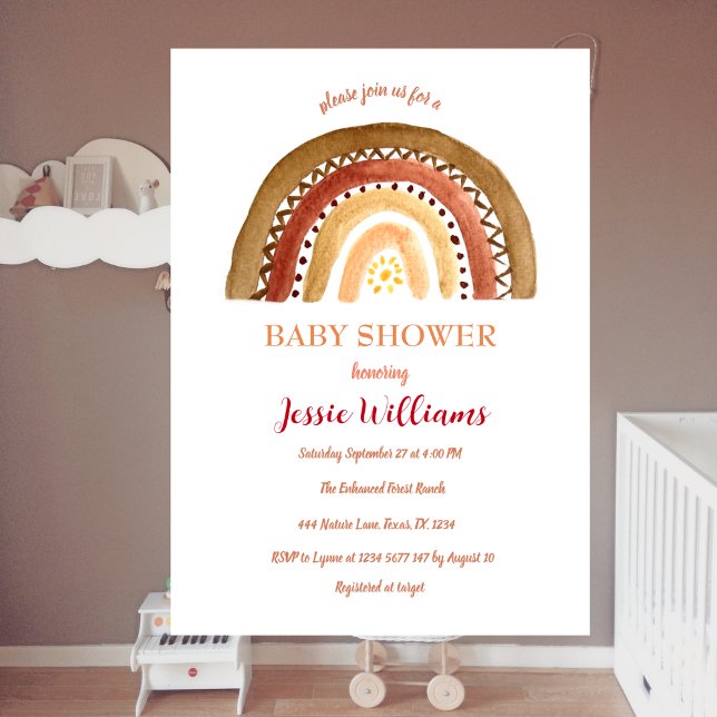Orange Terracotta Boho Rainbow Baby Shower Sun Invitation (Creator Uploaded)