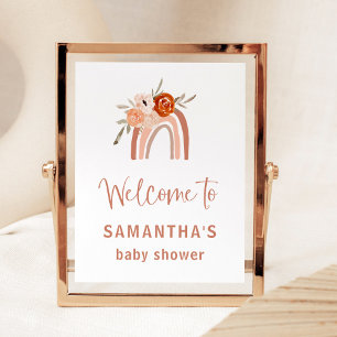 Orange Terracotta Boho Rainbow Baby Shower Welcome Poster