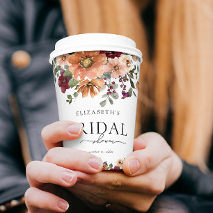 Orange Terracotta Burgundy Floral Bridal Shower Paper Cups