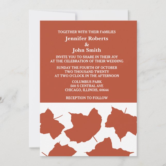 Orange Terracotta Earth Rustic Fall Leaf Wedding Invitation (Front)
