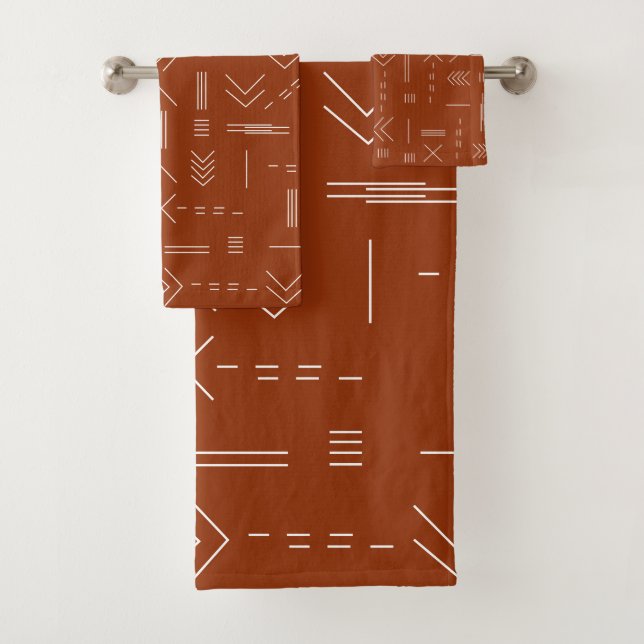 Orange Terracotta Gorgeous Geometric Pattern Bath Towel Set (Insitu)