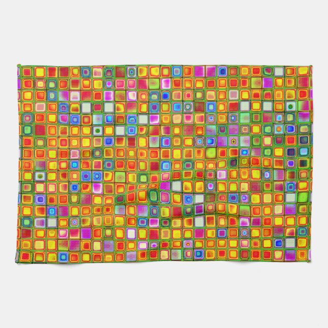 Orange 'Terracotta' Multicolored Tiles Pattern Kitchen Towel (Horizontal)