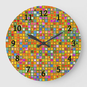 Orange 'Terracotta' Multicolored Tiles Pattern Large Clock