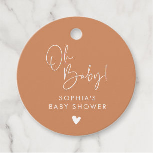Orange Terracotta Oh Baby Modern Boho Baby Shower Favour Tags