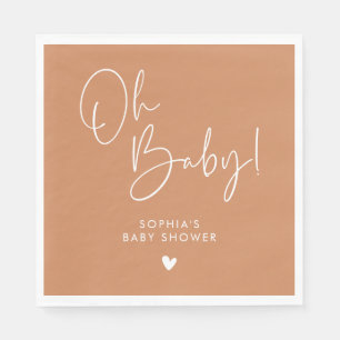 Orange Terracotta Oh Baby Modern Boho Baby Shower Napkin