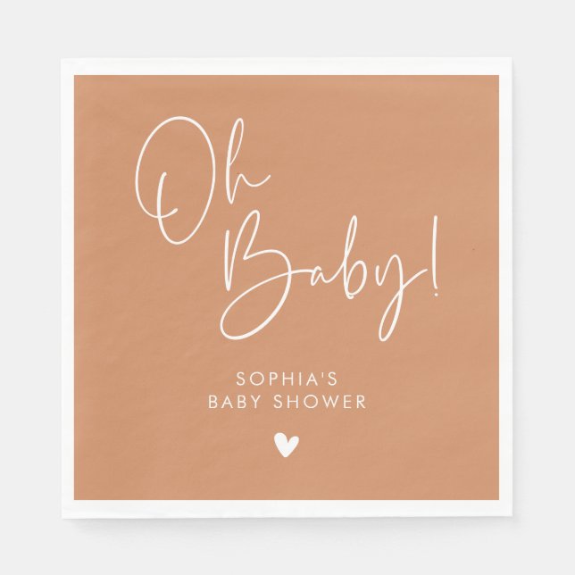Orange Terracotta Oh Baby Modern Boho Baby Shower Napkin (Front)