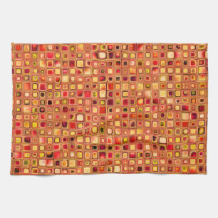 Orange 'Terracotta' Textured Mosaic Tiles Pattern Kitchen Towel