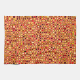 Orange 'Terracotta' Textured Mosaic Tiles Pattern Kitchen Towel