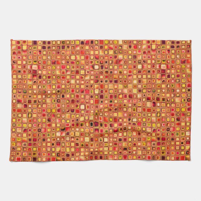 Orange 'Terracotta' Textured Mosaic Tiles Pattern Kitchen Towel (Horizontal)