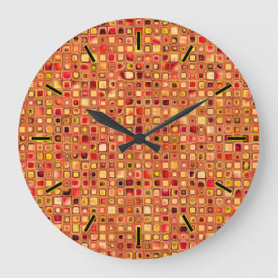 Orange 'Terracotta' Textured Mosaic Tiles Pattern Large Clock
