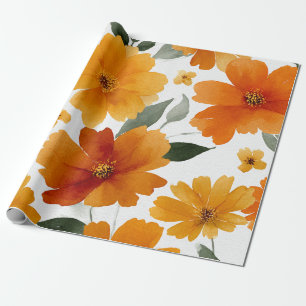 Orange Terracotta Vintage Floral Botanical Wrapping Paper