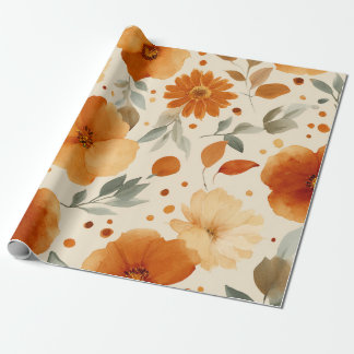 Orange Terracotta Vintage Floral Botanical Wrapping Paper