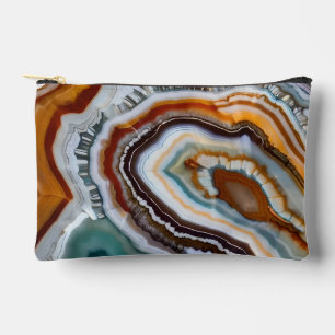 Orange Terracotta White Black Blue Agate Geode Accessory Pouch