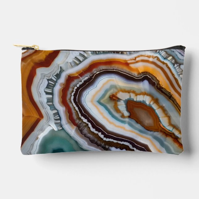 Orange Terracotta White Black Blue Agate Geode Accessory Pouch (Front)