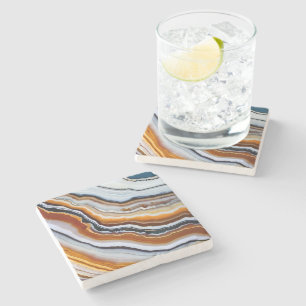 Orange Terracotta White Black Blue Agate Geode Stone Coaster