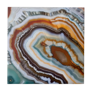 Orange Terracotta White Black Blue Agate Geode Tile