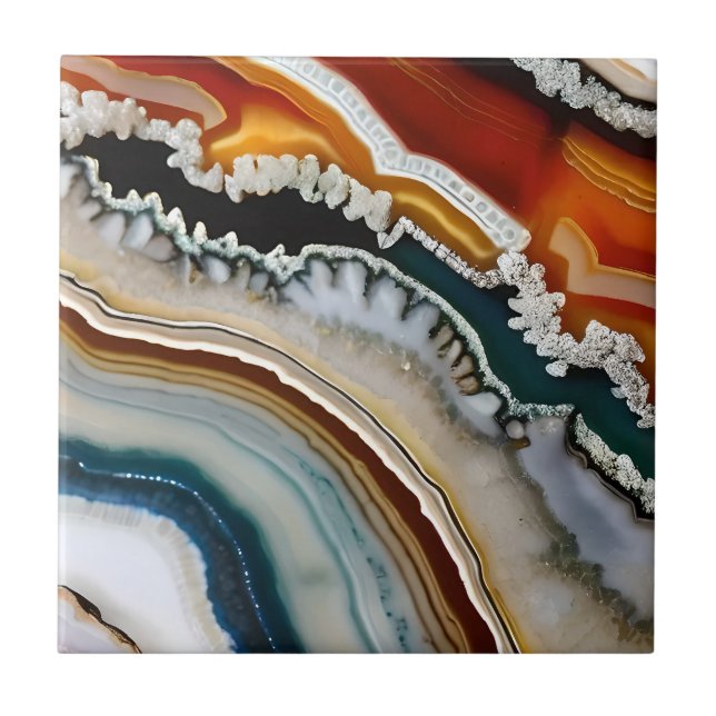Orange Terracotta White Black Blue Agate Geode Tile (Front)