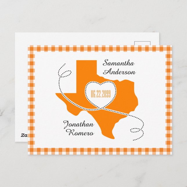 Orange Texas Curling Ribbon Save the Date Postcard (Front/Back)