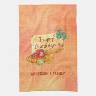 Orange Texture Background And Fall Fruits Kitchen Towel