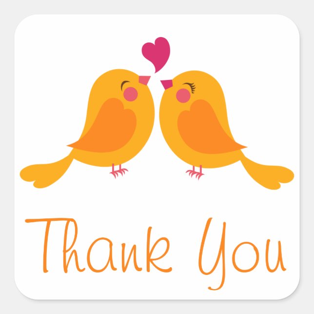 Orange Thank You Lovebirds Wedding Stickers / Seal (Front)