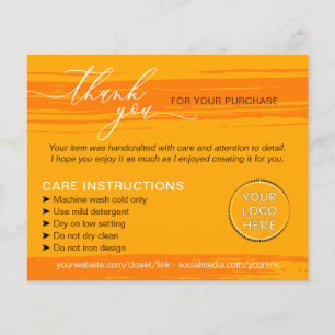 Orange Thank you Washing Tips Care Instruction Flyer