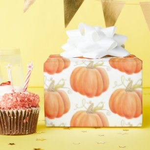 Orange thanksgiving pumpkin watercolor patterned wrapping paper