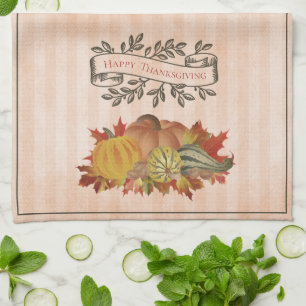 Orange Thanksgiving Pumpkins and Squash Kitchen Towel