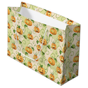 ORANGE THANKSGIVING PUMPKINS WITH GREEN LEAVES LARGE GIFT BAG