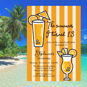 Orange The Summer I Turned 13 Mocktail Birthday Invitation