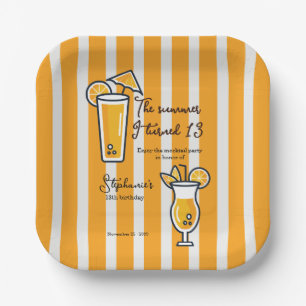 Orange The Summer I Turned 13 Mocktail Birthday Paper Plate