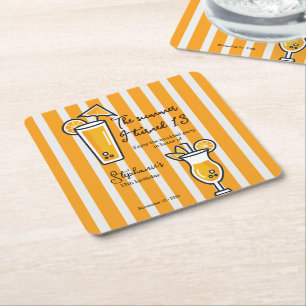 Orange The Summer I Turned 13 Mocktail Birthday Square Paper Coaster