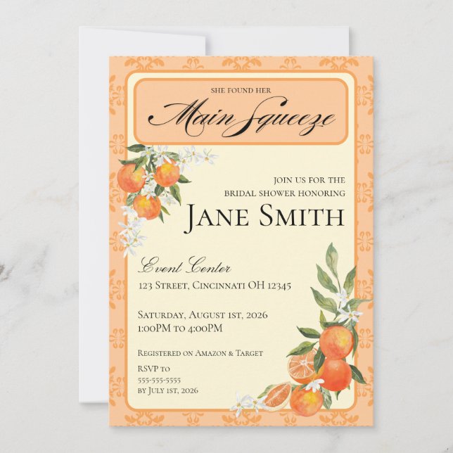Orange Themed Bridal Shower Invitation (Front)