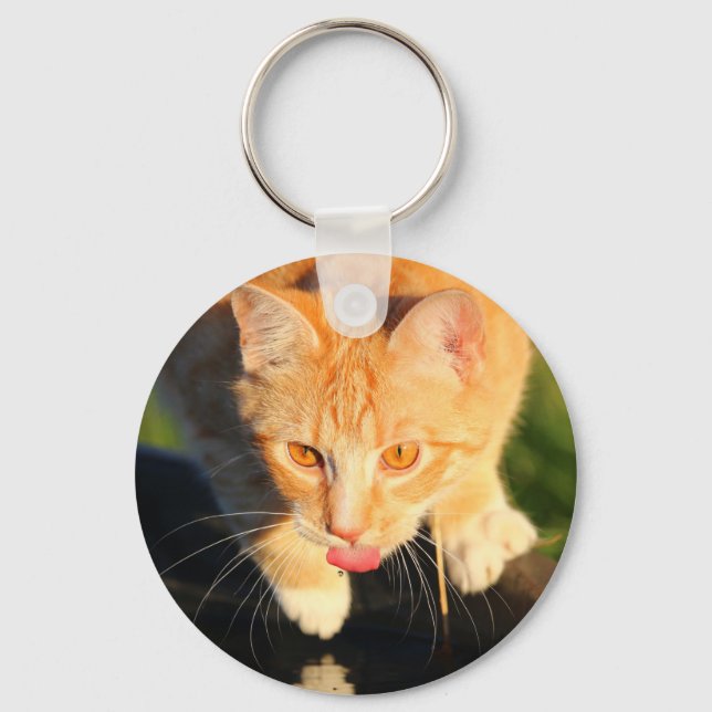 Orange thirsty cat keychain (Front)
