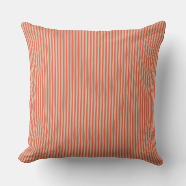 Orange Ticking Stripe Throw Pillow (Front)