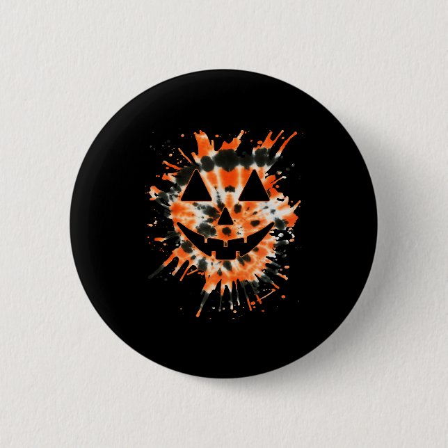 Orange Tie Dye Jack O Lantern Face - Hipe Hallowee 2 Inch Round Button (Front)
