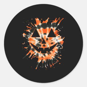Orange Tie Dye Jack O Lantern Face - Hipe Hallowee Classic Round Sticker