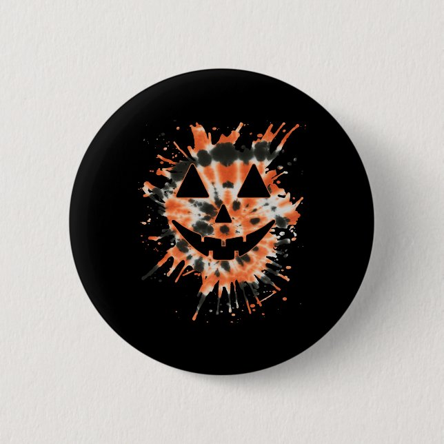 Orange Tie Dye Jack O Lantern Face - Hippie Hallow 2 Inch Round Button (Front)