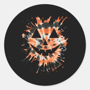 Orange Tie Dye Jack O Lantern Face - Hippie Hallow Classic Round Sticker