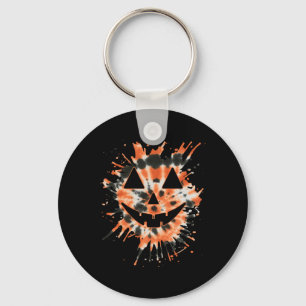 Orange Tie Dye Jack O Lantern Face - Hippie Hallow Keychain