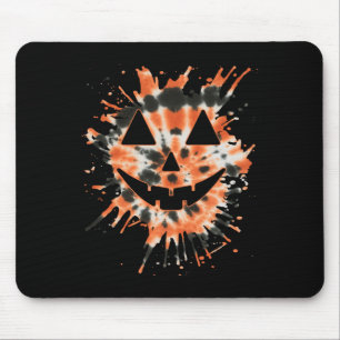 Orange Tie Dye Jack O Lantern Face - Hippie Hallow Mouse Pad