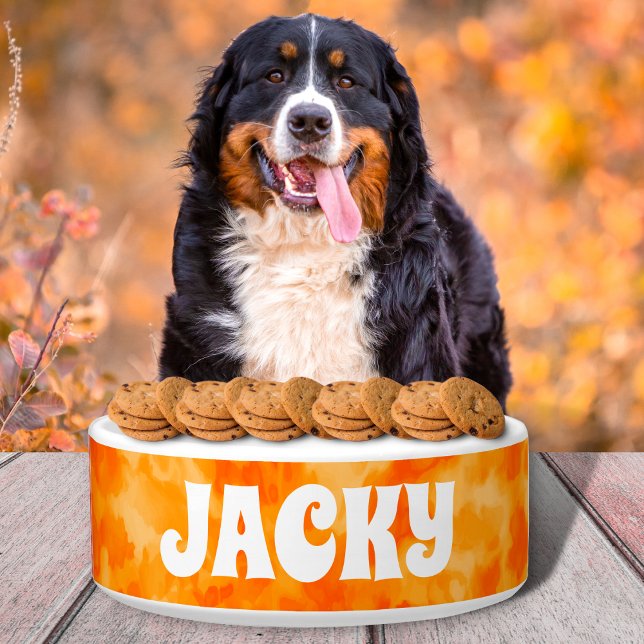 Orange Tie Dye Personalized Dog or Cat Name Bowl (Creator Uploaded)