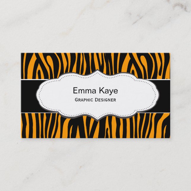 Orange Tiger Animal print business cards (Front)