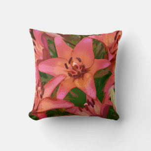 Orange tiger lilies floral print throw pillow
