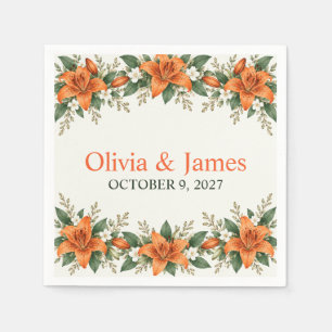 Orange Tiger Lily Elegant Botanical Wedding Paper Napkin