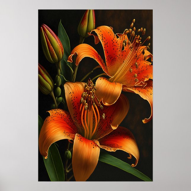 Orange Tiger Lily Fleurs Art Imprimer Poster (Devant)