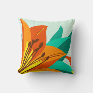 Orange Tiger Lily Flowers Throw Pillow
