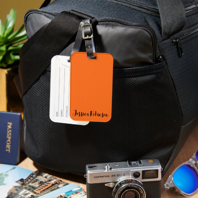 Orange Tiger Solid Colour Luggage Tag (Front & Back)