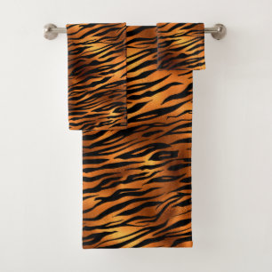 Orange Tiger Stripes Trendy Metallic look Bath Towel Set