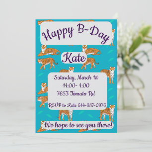 Orange Tigers Happy Birthday Invitation
